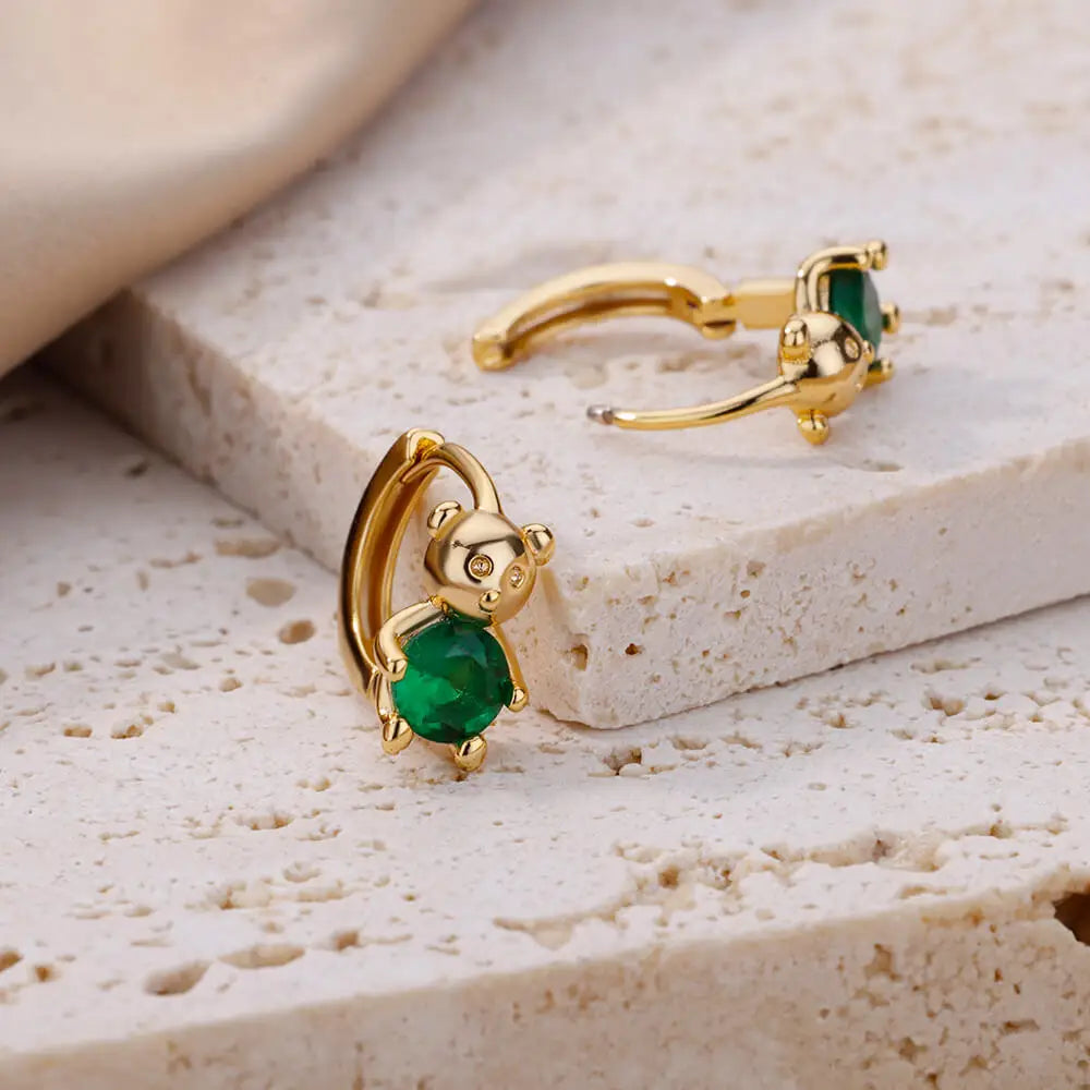 Golden Green Bear Earrings